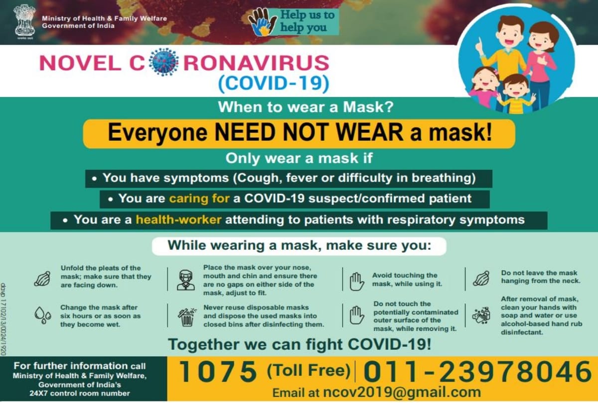 Coronavirus symptoms who should wear mask to prevent covid 19 health ministry advisory