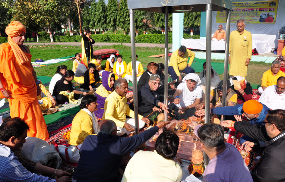 People performed yoga in the fire