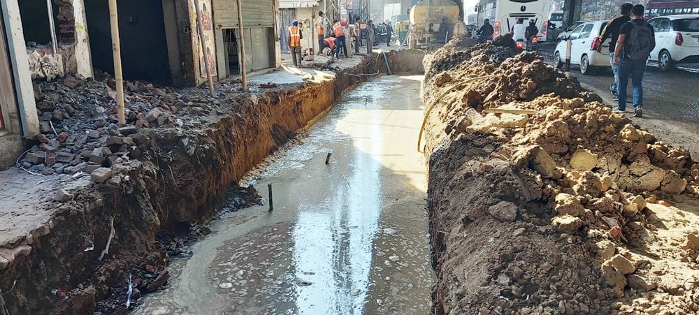 Water filled with broken pipes near Kharar bus stand