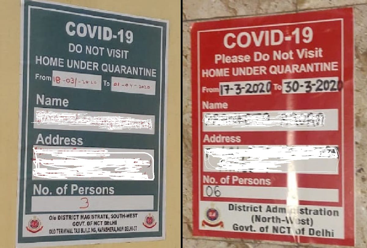 Posters outside Corona victims home in Delhi
