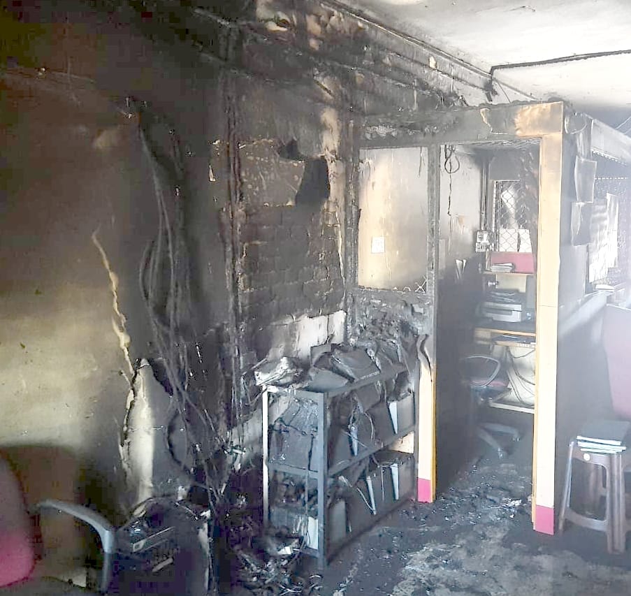 Short circuit in bank caught fire