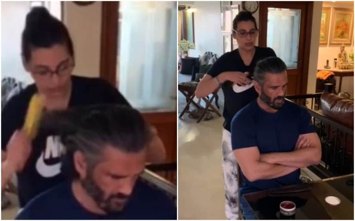 suniel shetty wife mana Making Hair Of Her Husband Actor in coronavirus outbreak