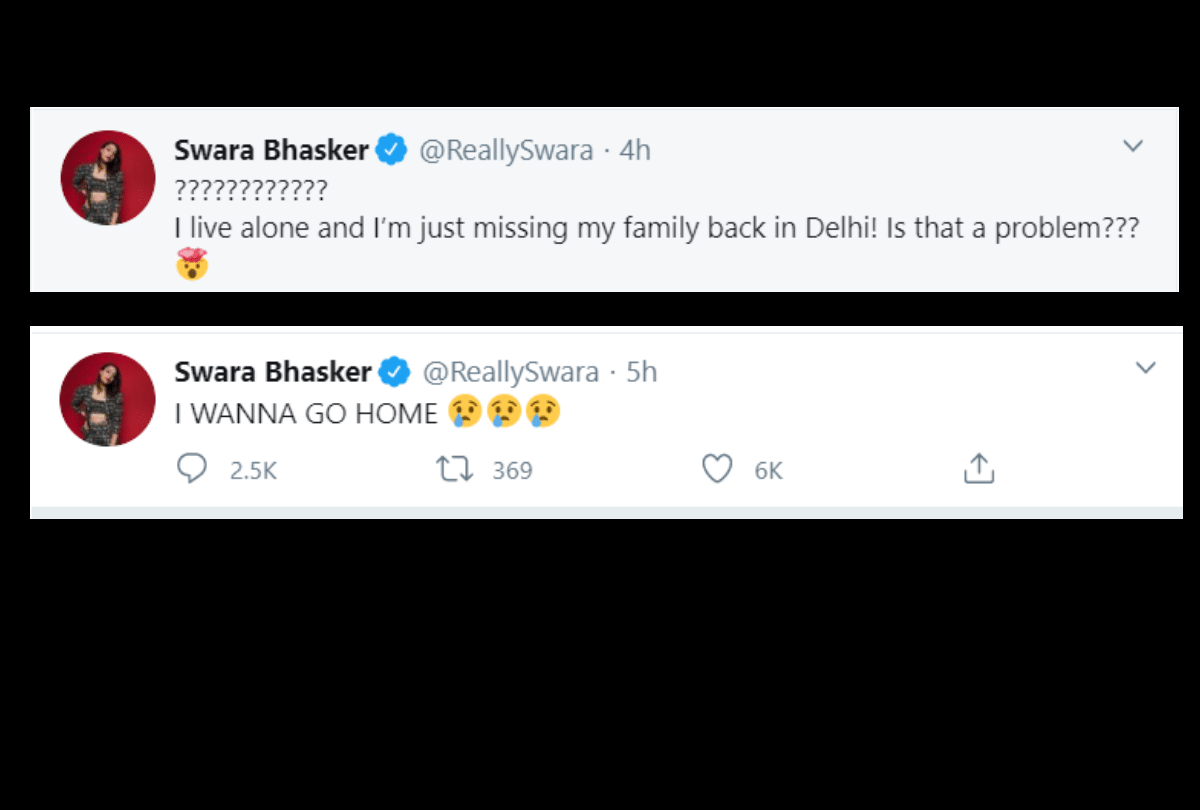 PM Modi announced 21 days lockdown swara bhaskar misses delhi home