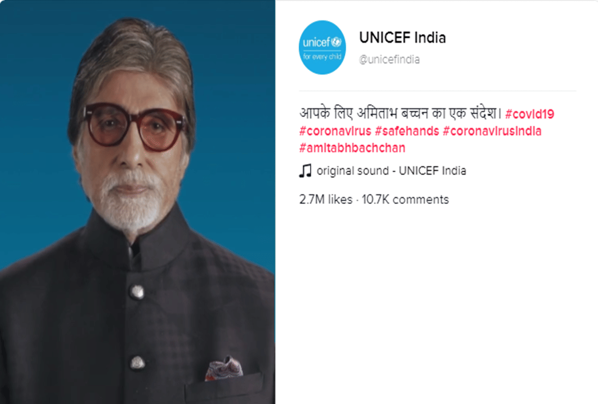 Coronavirus Amitabh Bachchan Share a Good News as TikTok have given UNICEF TopView space free for 48 hours