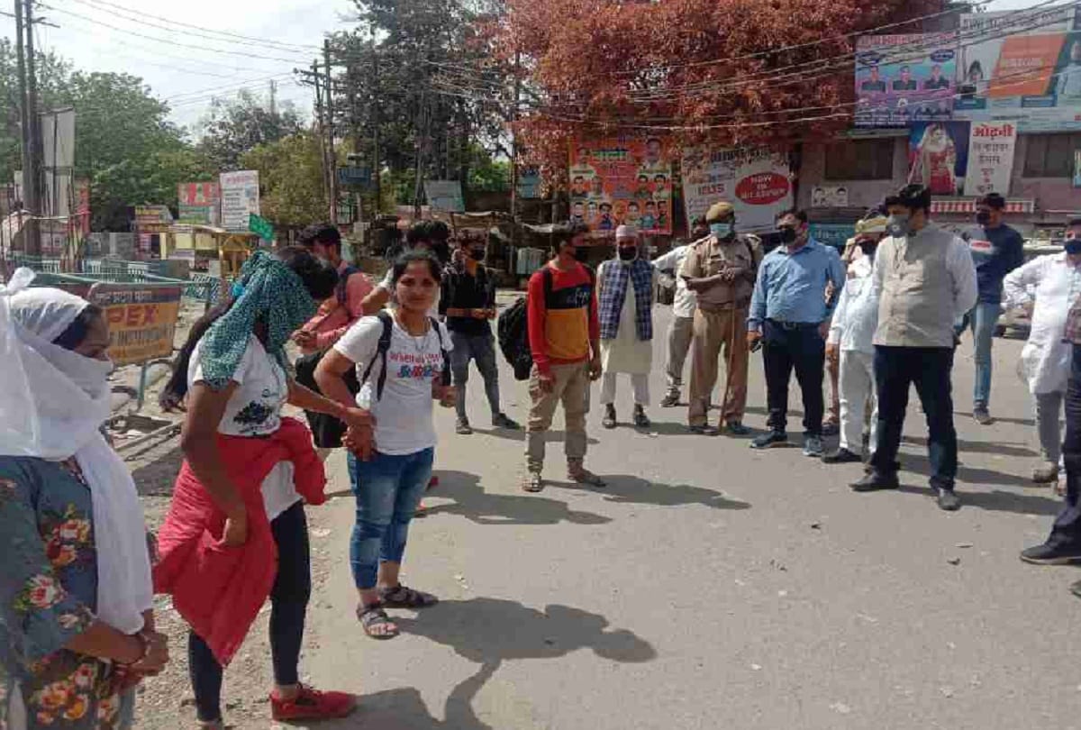 Groups of people on the way to their home in moradabad