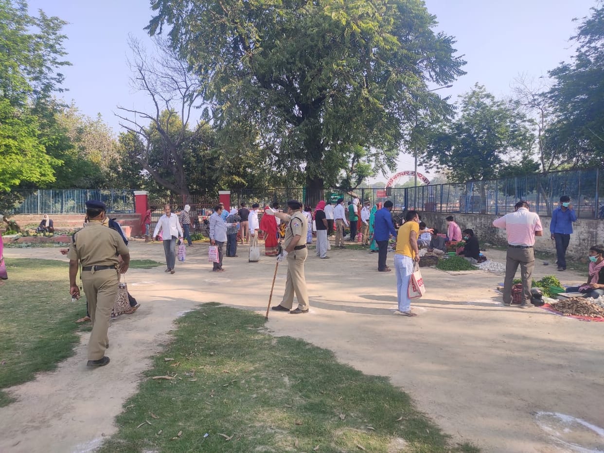 Impact of lock down: effect of social distancing shown in the vegetable market at the Dereka Inter College Sports Ground