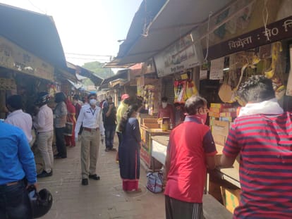 Impact of lock down: effect of social distancing shown in the vegetable market at the Dereka Inter College Sports Ground