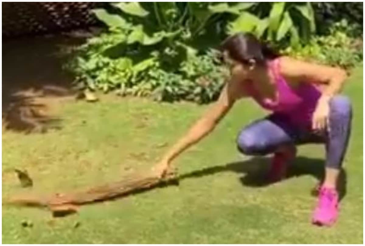 Shilpa Shetty shared video on twitter cleaning garden with broom