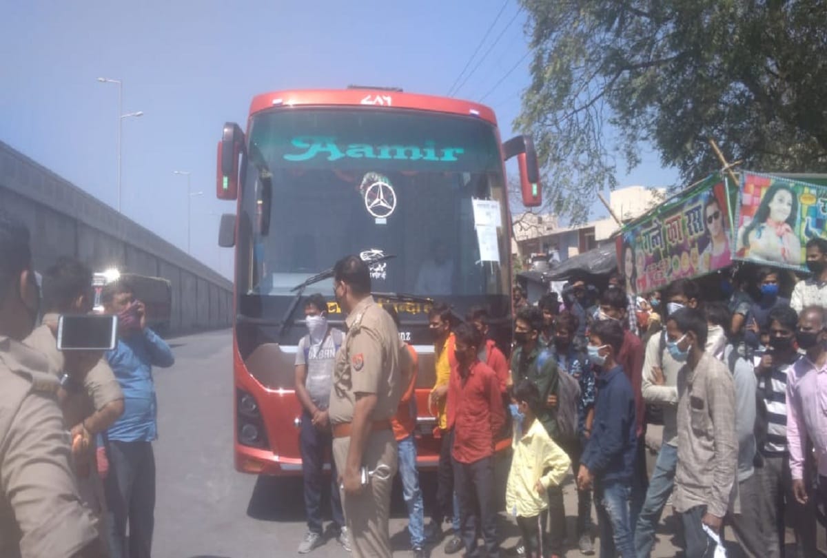 lockdown in up: loaded bus full with passengers caught on delhi highway during lockdown