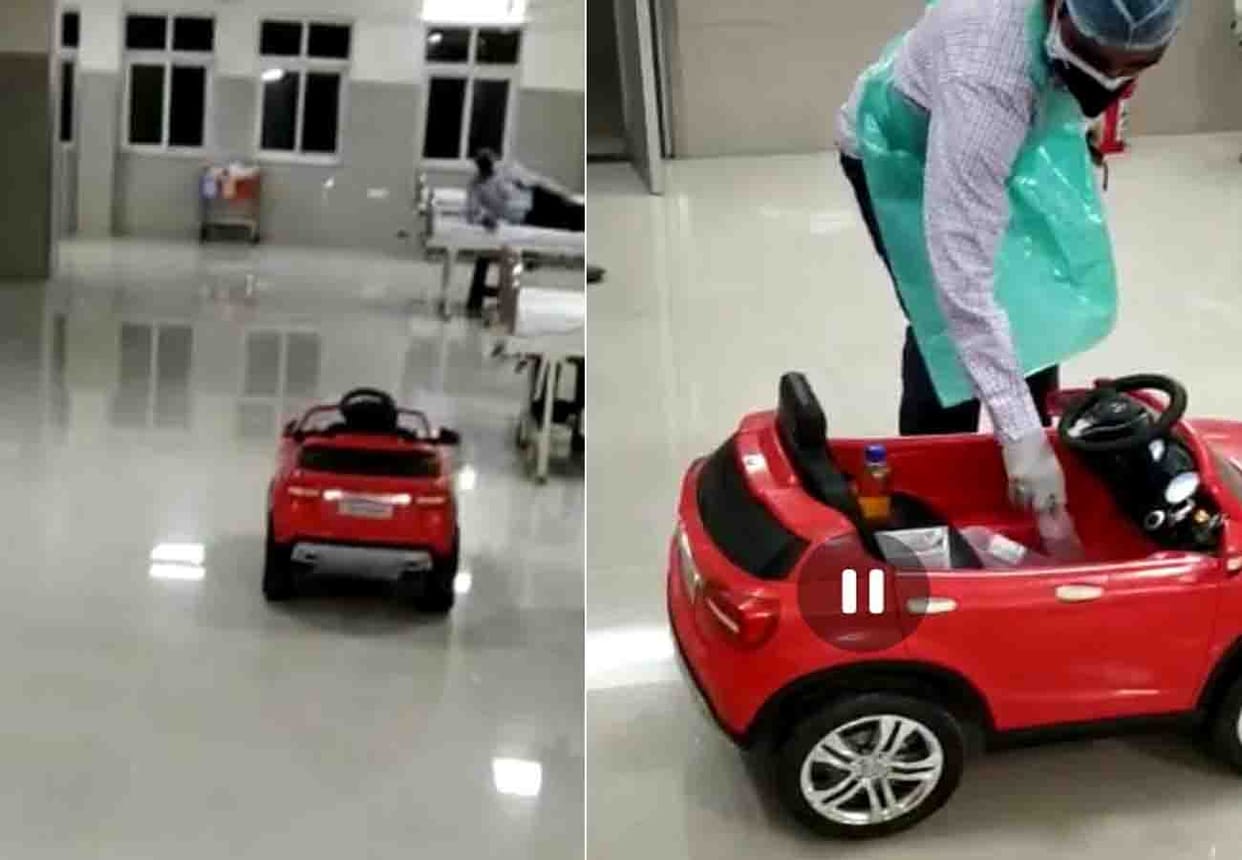 Medicines and food items transporting by toy car, Corona isolation ward in Kanpur