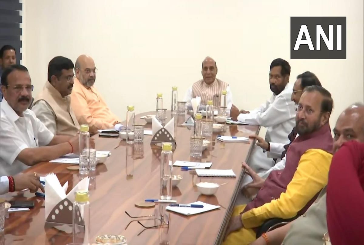 Meeting of Union Ministers on COVID-19 at residence Defence Minister Rajnath Singh