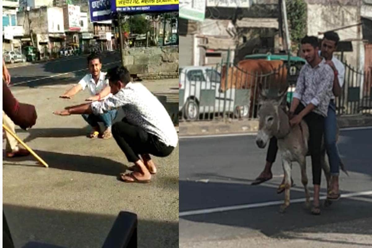 Meerut police Forced boys to ride a donkey,  punished to Squats For violation of lockdown