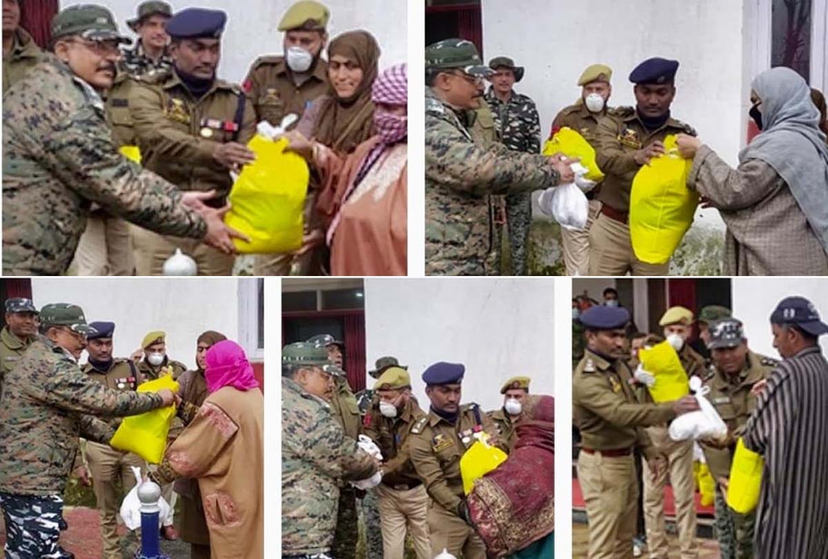 coronavirus and lockdown latest update Jammu Kashmir, HANDWARA  POLICE ALONG WITH  CRPF DISTRIBUTED FOOD ITEMS TO NEEDY