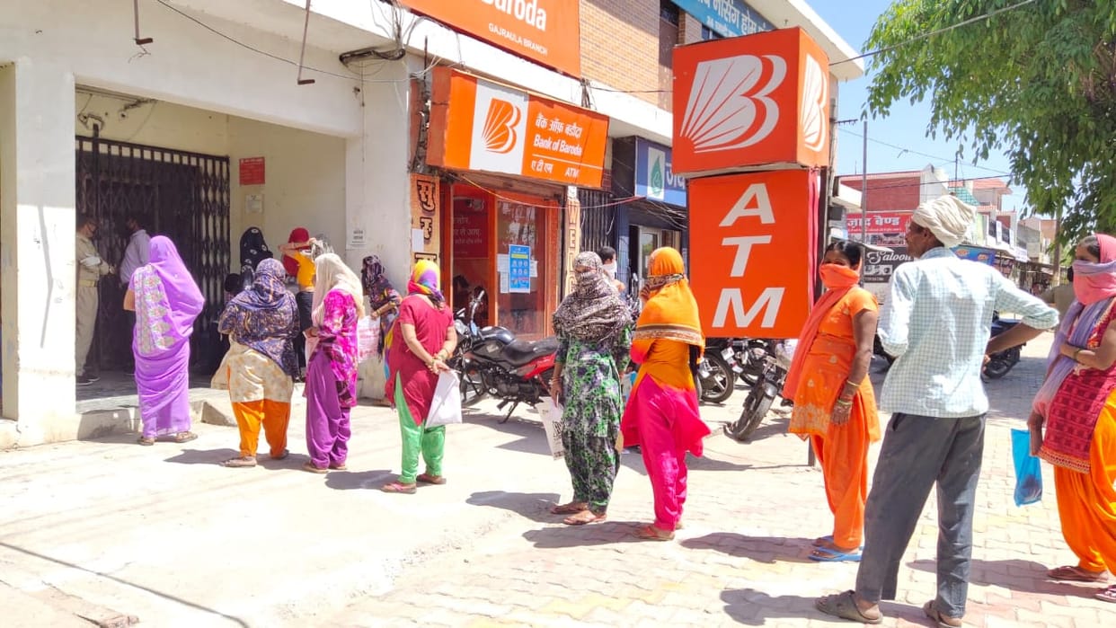 crowd in amroha bank branches