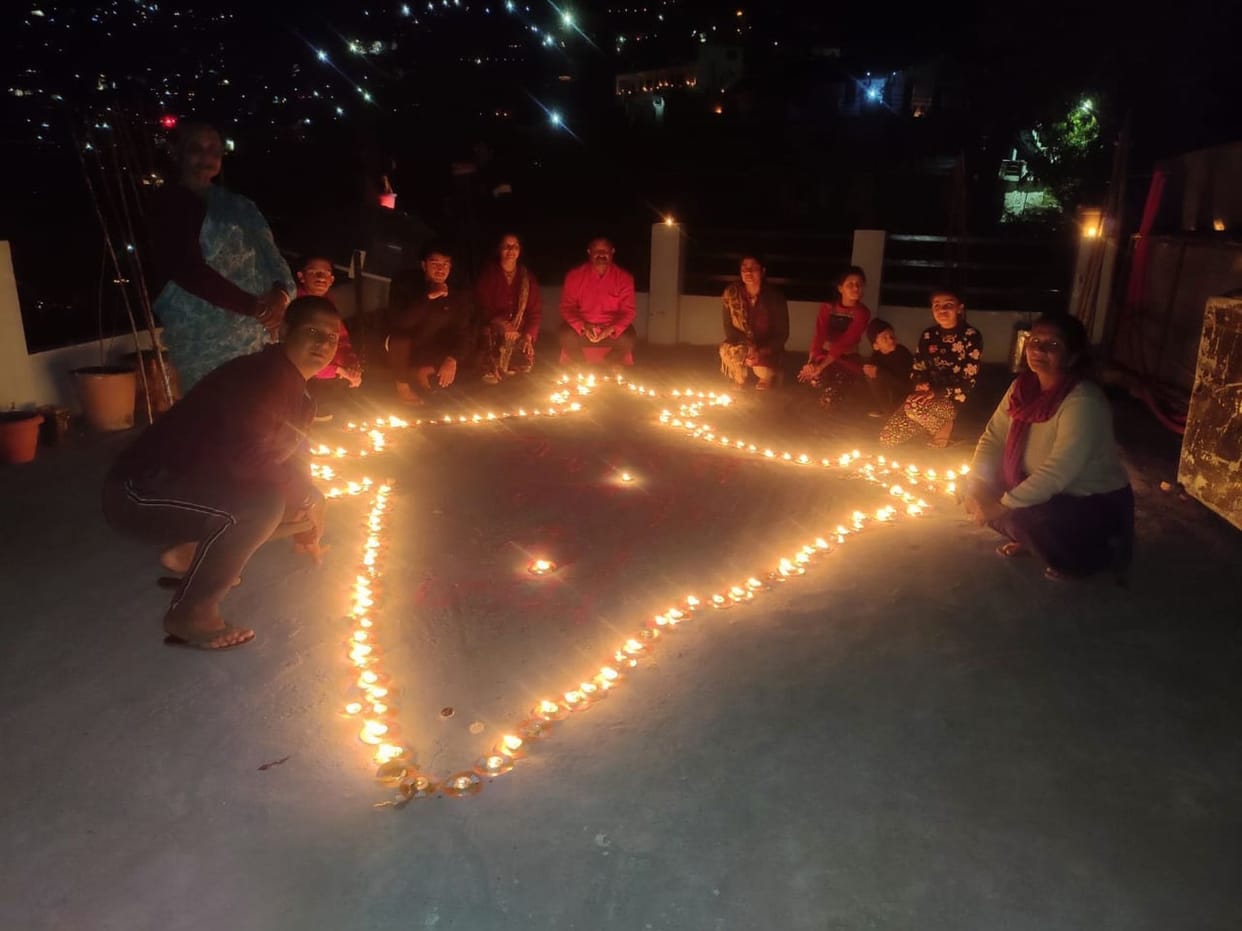 Map of India made by lighting a lamp in Almora