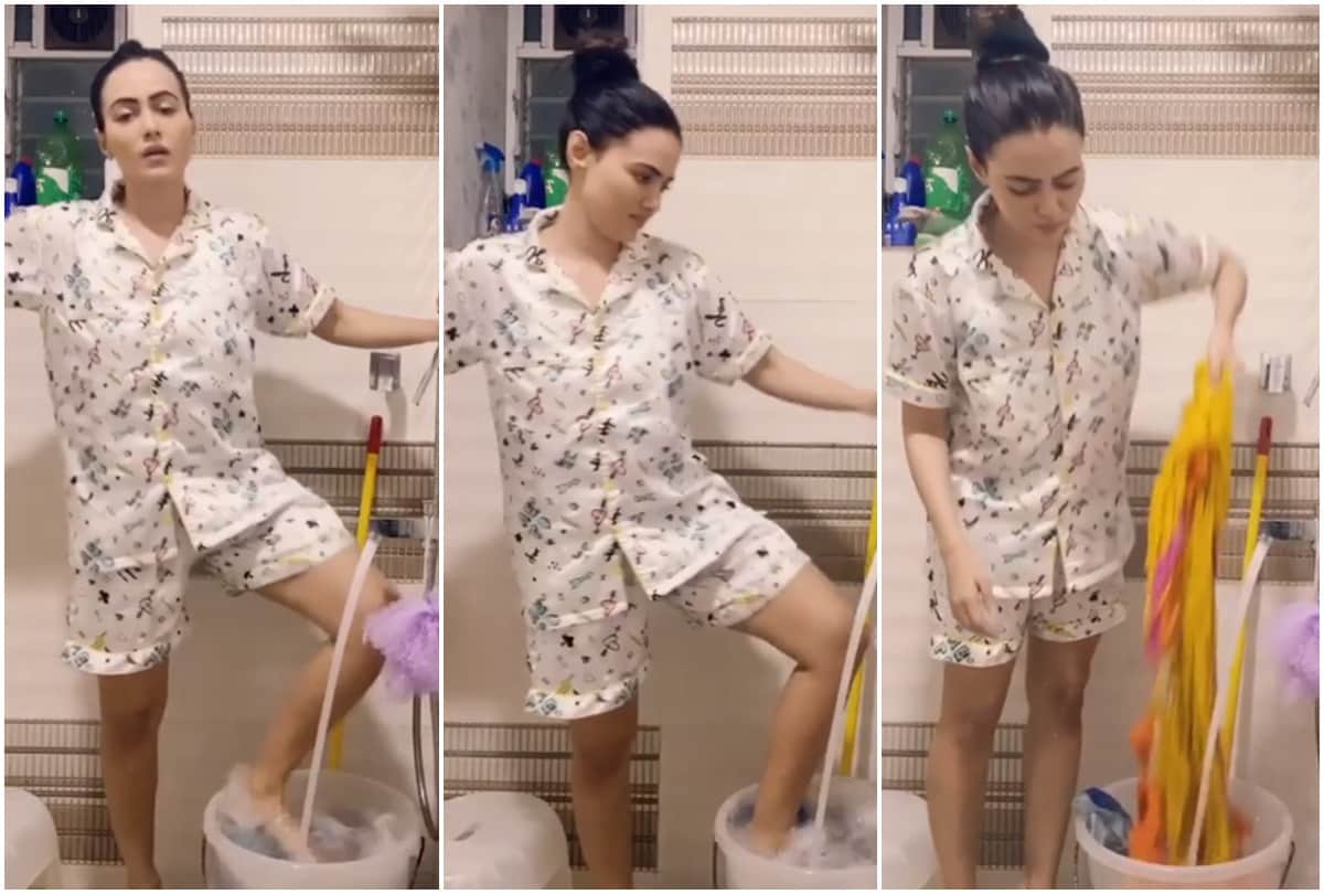 Bigg Boss Fame Sana Khan Takes Out her Anger by Washing Cloth With Her Funny Reaction During Coronavirus Lockdown