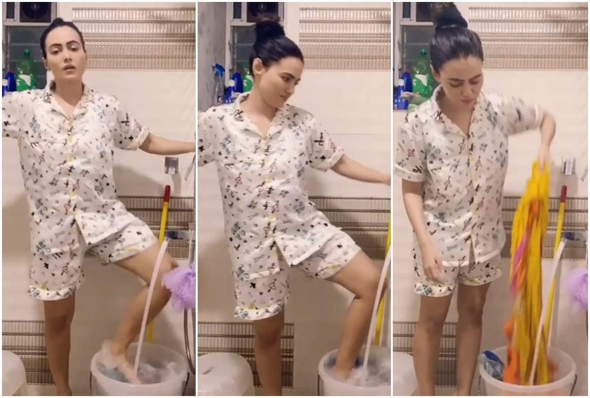 Bigg Boss Fame Sana Khan Takes Out her Anger by Washing Cloth With Her Funny Reaction During Coronavirus Lockdown