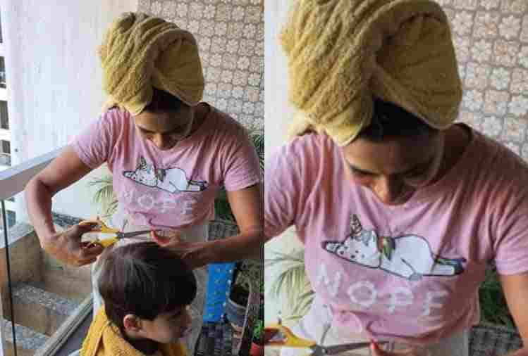 shweta tiwari make hairstylist cut the hair her son during lockdown