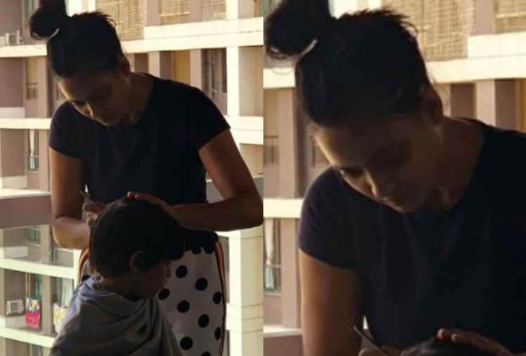 shweta tiwari make hairstylist cut the hair her son during lockdown