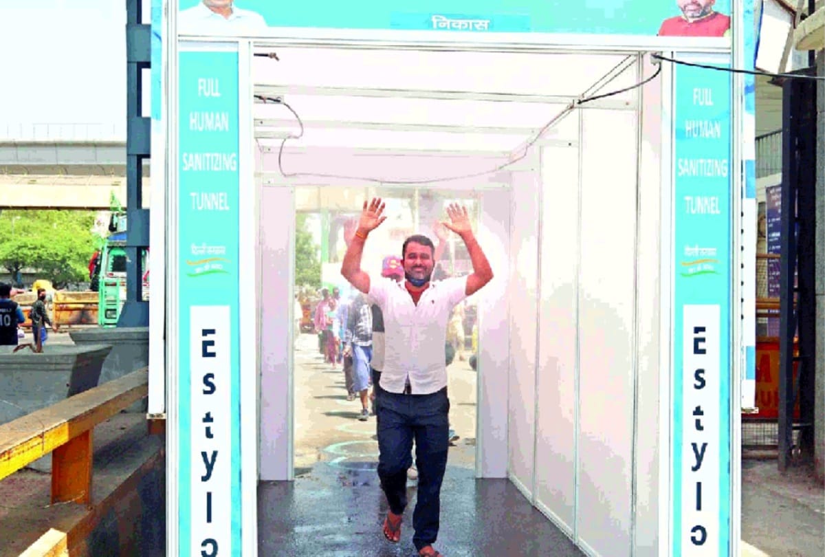 Monitoring by drones in vegetable markets, people are being sanitized in tunnel before entering