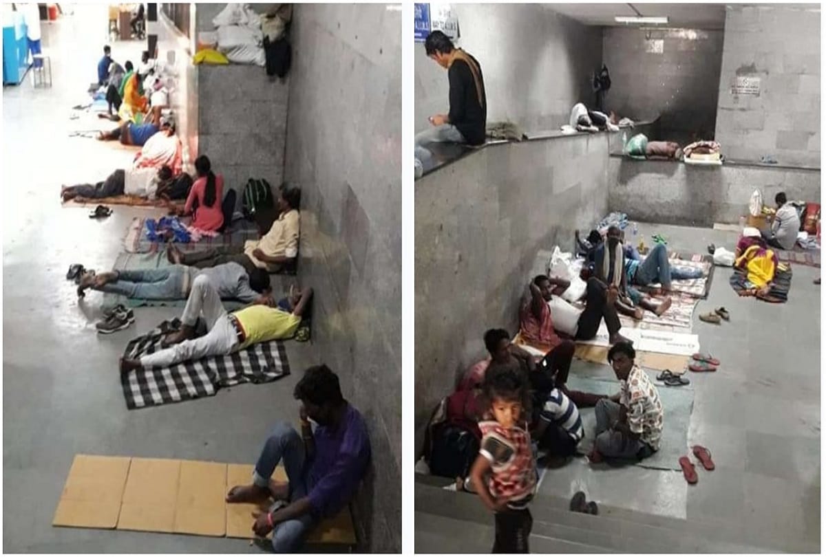 Coronavirus patient of aiims who stuck in delhi of lockdown spending days in underpass badly no social distancing no food