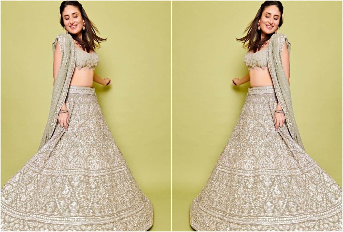 kareena kapoor wore designer manish malhotra white satin saree with embroidery work blouse look ravishing