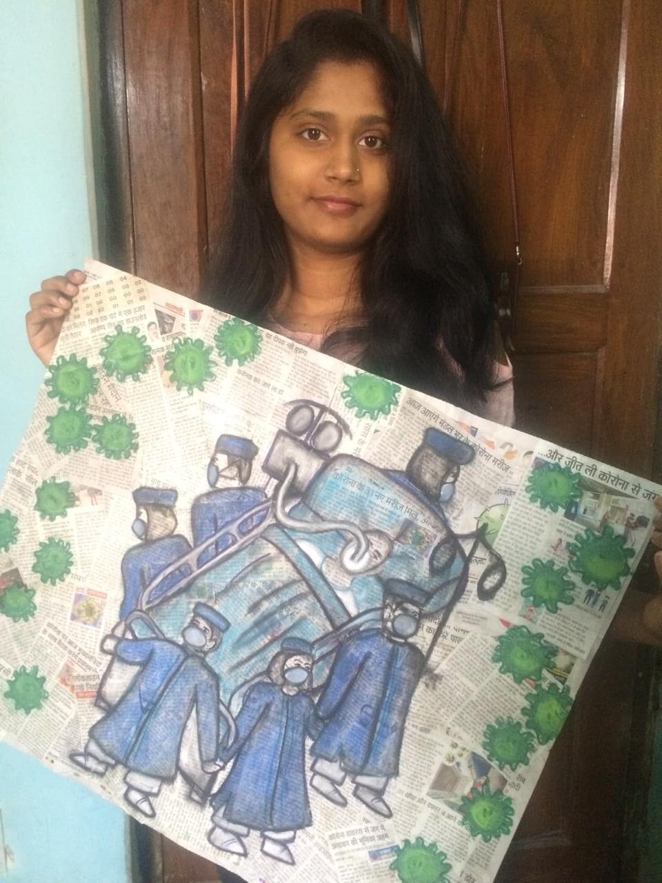 Pratiksha of jaunpur created an attractive collage on Corona