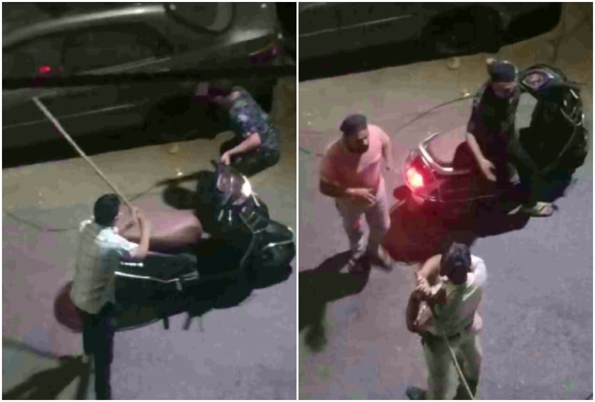delhi Jagatpuri police constable line hazir for beating two people in viral video