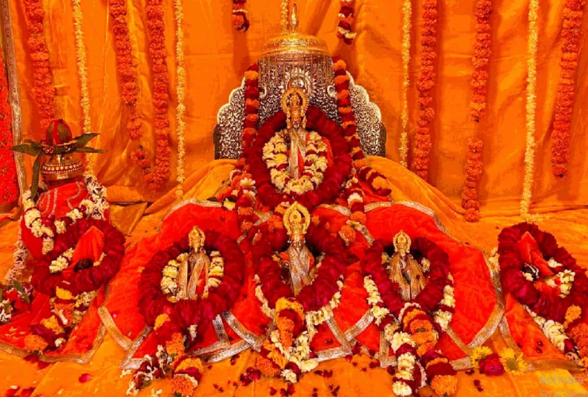 ram mandir bhoomi pujan bhagwan ram wear green color velvet dress with stitch golden thread in nine gem stone