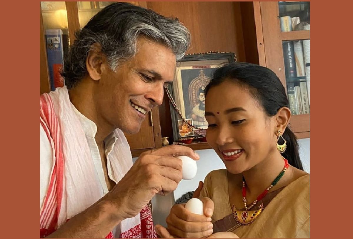 Happy Bihu 2020 milind soman egg fight with her wife ankita konwar celebrate Rongali Bihu