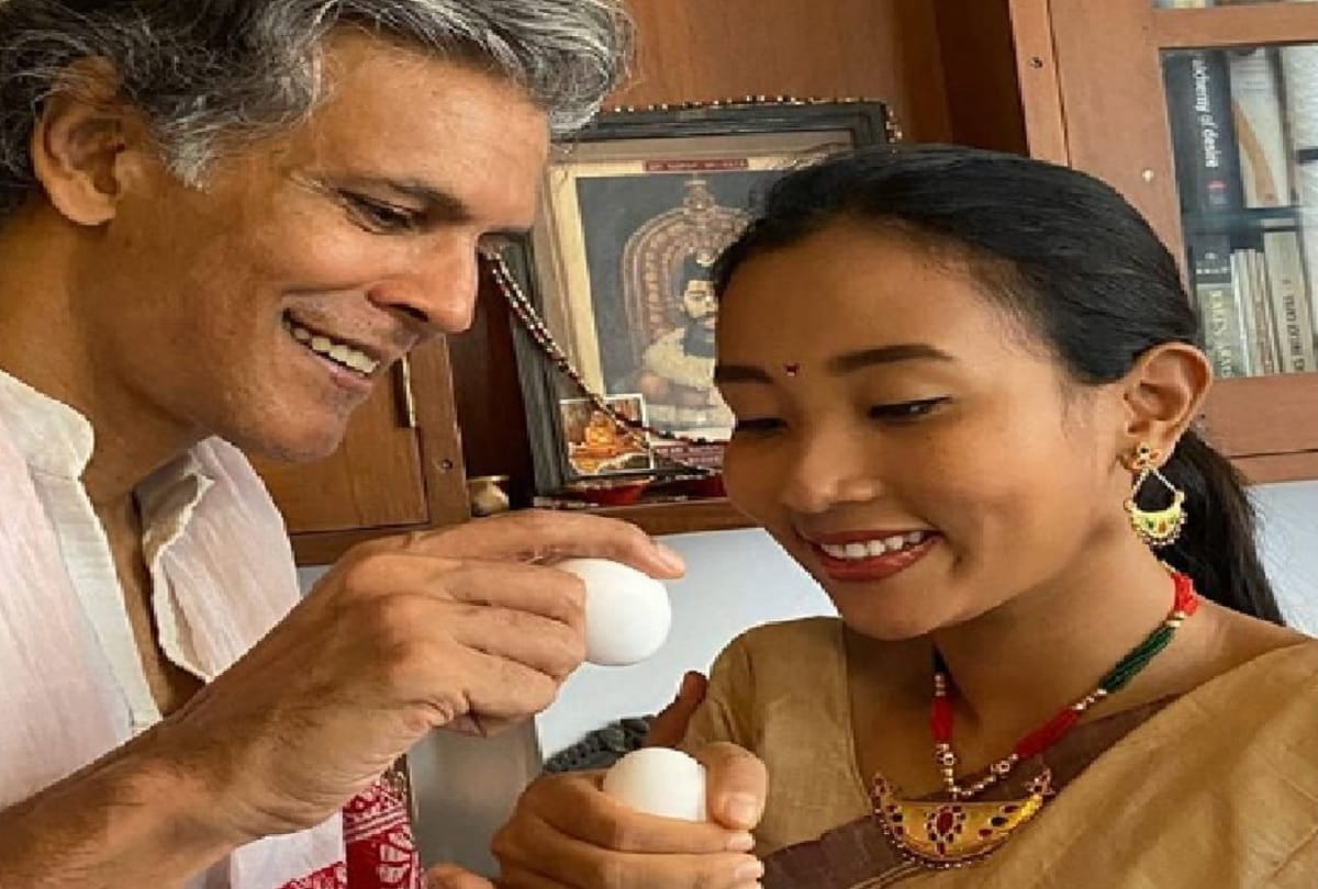 Happy Bihu 2020 milind soman egg fight with her wife ankita konwar celebrate Rongali Bihu