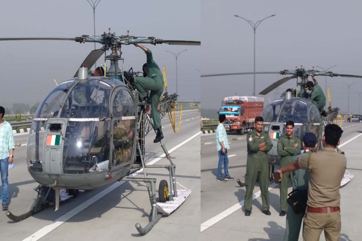 Emergency landing of Cheetah helicopter on Eastern Peripheral Expressway in Baghpat