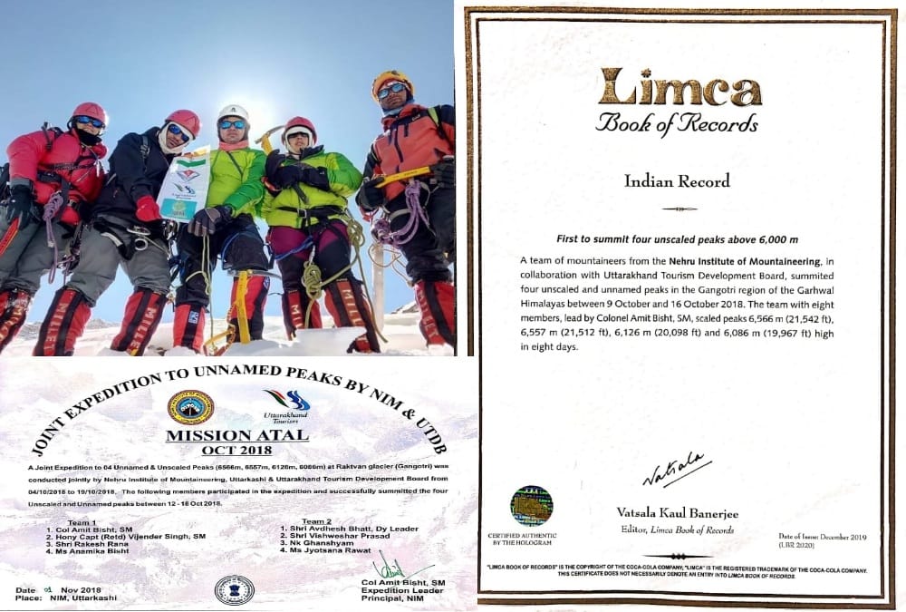 NIM name  recorded in Limca Book of India records For climbed four unnamed peaks of Gangotri region