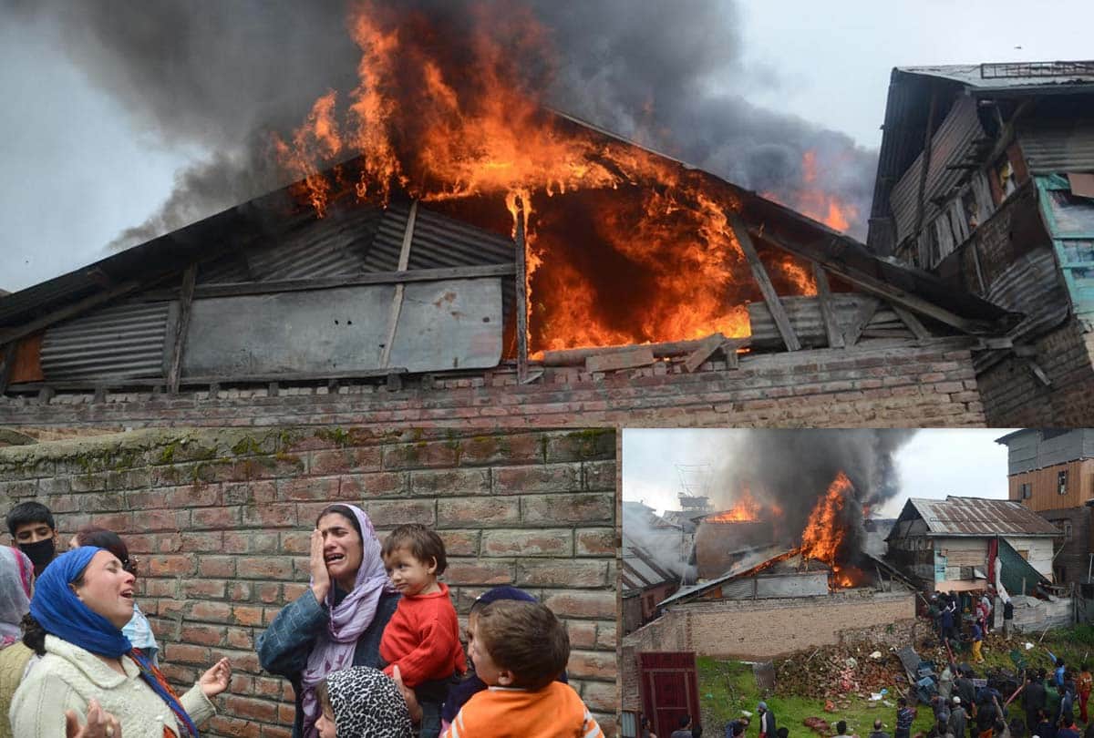 Three houses destroyed due to fire in Srinagar jammu kashmir
