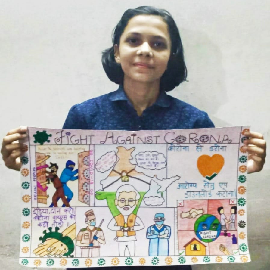 The student gave a message to fight against Corona by making a painting