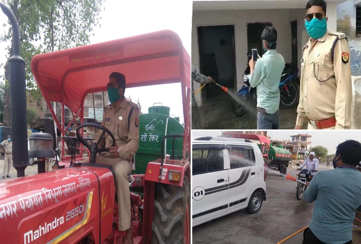 Coronavirus in auraiya: CO takes up steering of the tractor and sanitizing the area