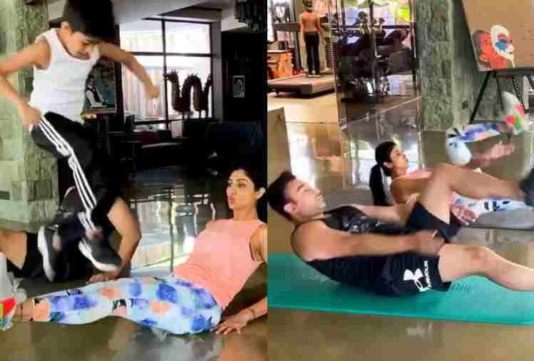 shilpa shetty and raj kundra exercise when son viaan doing fun things