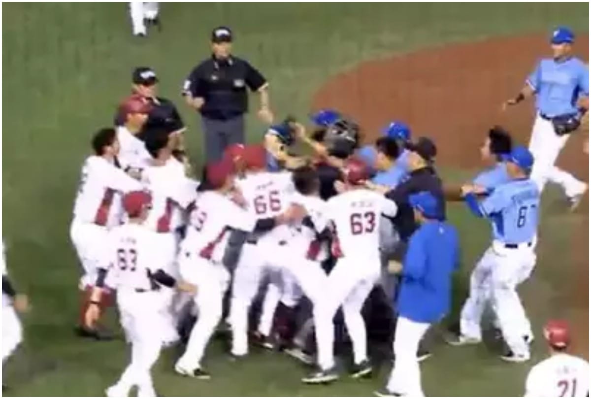 Teams Clash On The Field During Taiwan Baseball Summer League Match