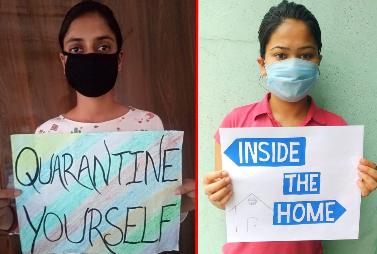 Girl student Awareness people from poster and painting for Coronavirus