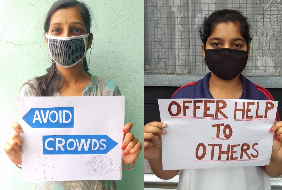 Girl student Awareness people from poster and painting for Coronavirus