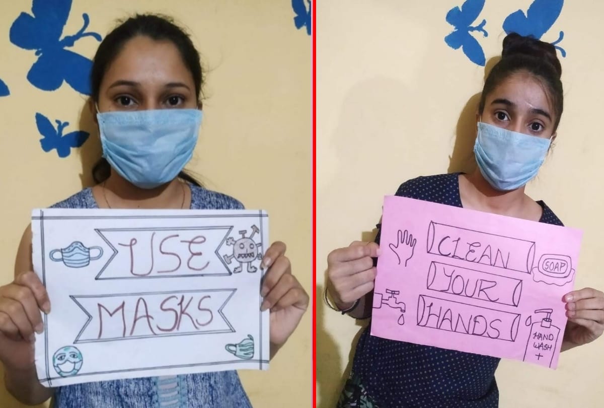Girl student Awareness people from poster and painting for Coronavirus
