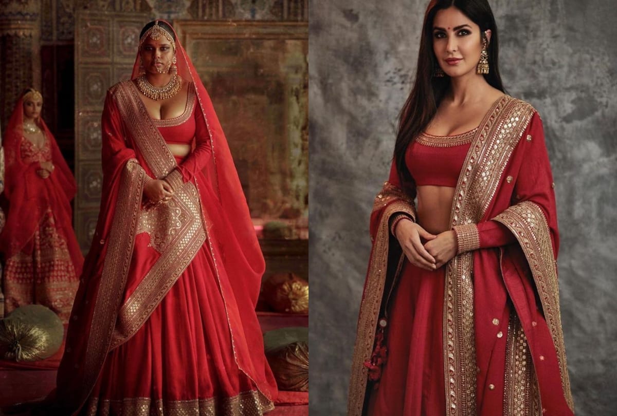 katrina kaif red lahenga designed by sabyasachi wore by this real life bride