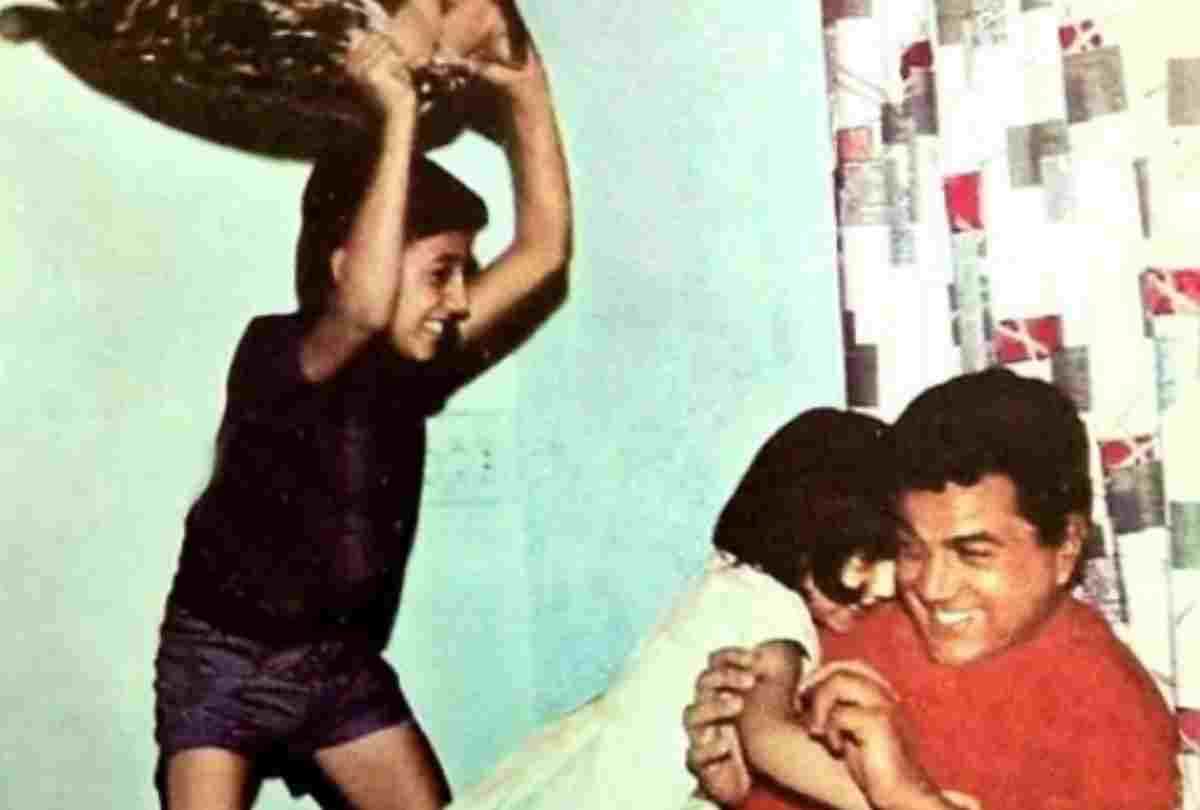 sunny deol share photo with dharmendra pillow fighting throwback