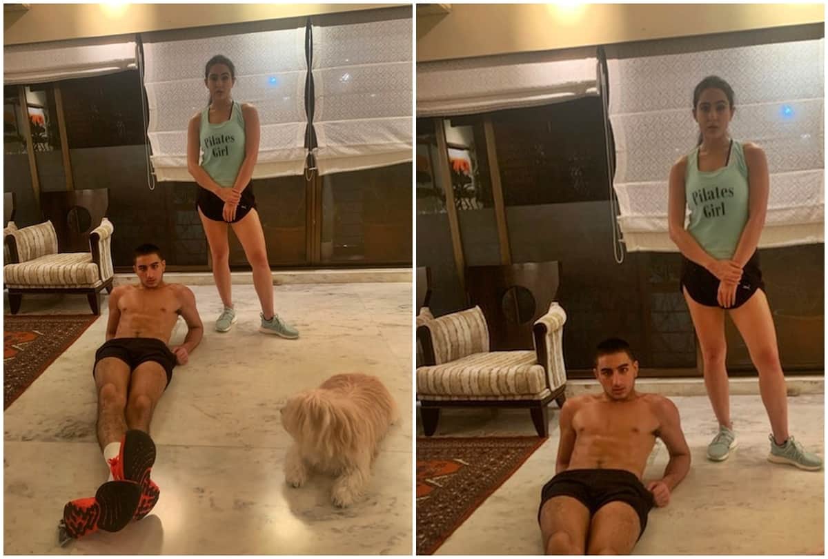 Sara Ali Khan picture with brother Ibrahim Ali Khan after workout session includes dog Fuffy