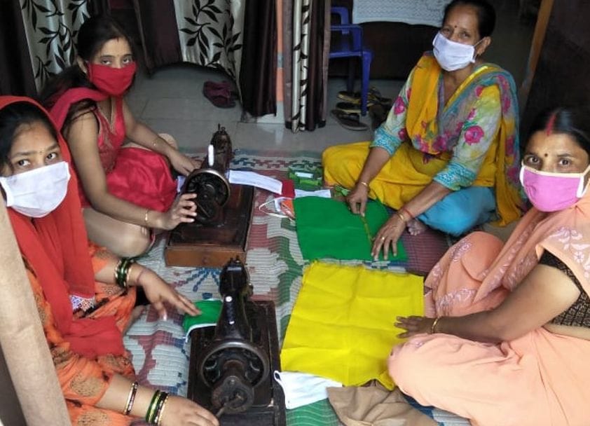 Group women making masks for livelihood
