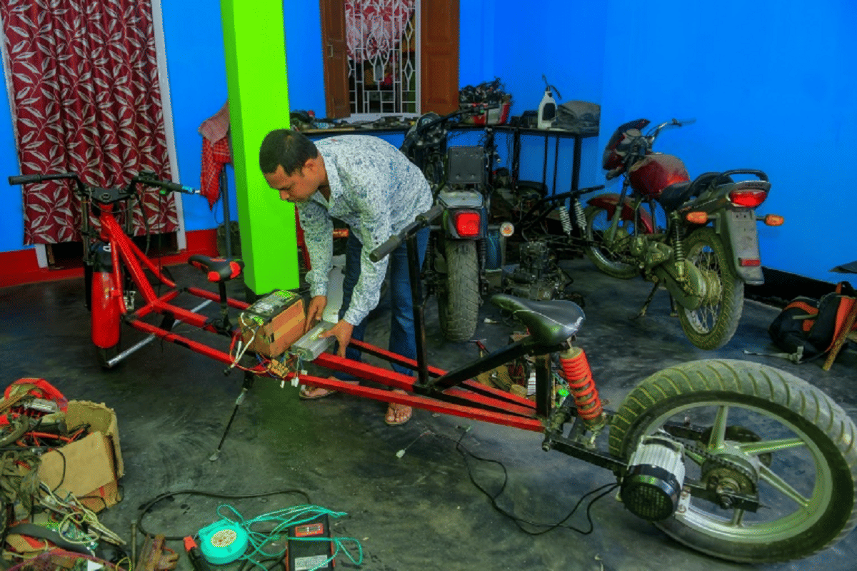 tripura agartala partha saha motorbike social distancing coronavirus electric motor bike innovation and creativity tripura cm