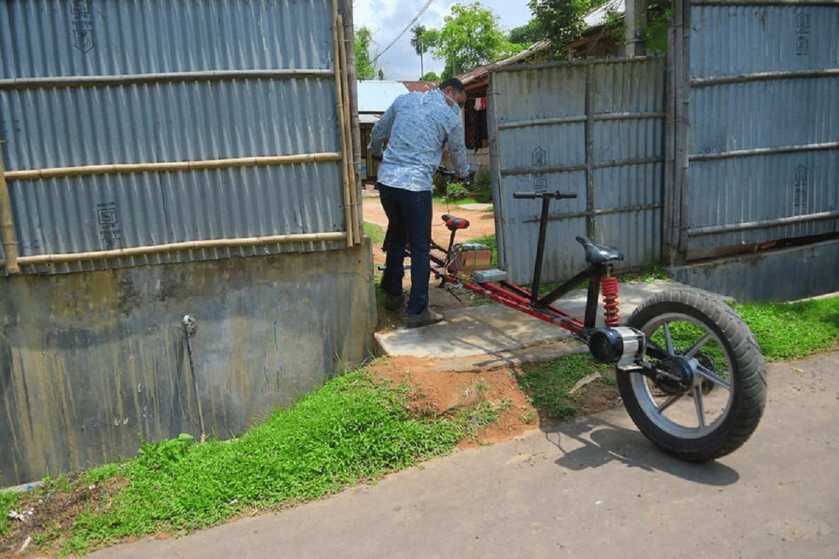 tripura agartala partha saha motorbike social distancing coronavirus electric motor bike innovation and creativity tripura cm