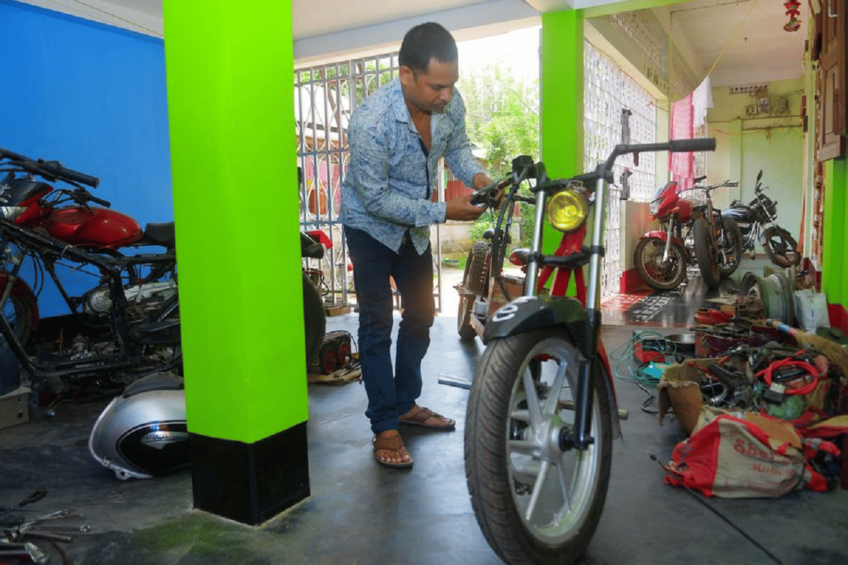 tripura agartala partha saha motorbike social distancing coronavirus electric motor bike innovation and creativity tripura cm