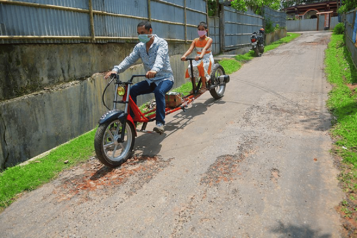 tripura agartala partha saha motorbike social distancing coronavirus electric motor bike innovation and creativity tripura cm