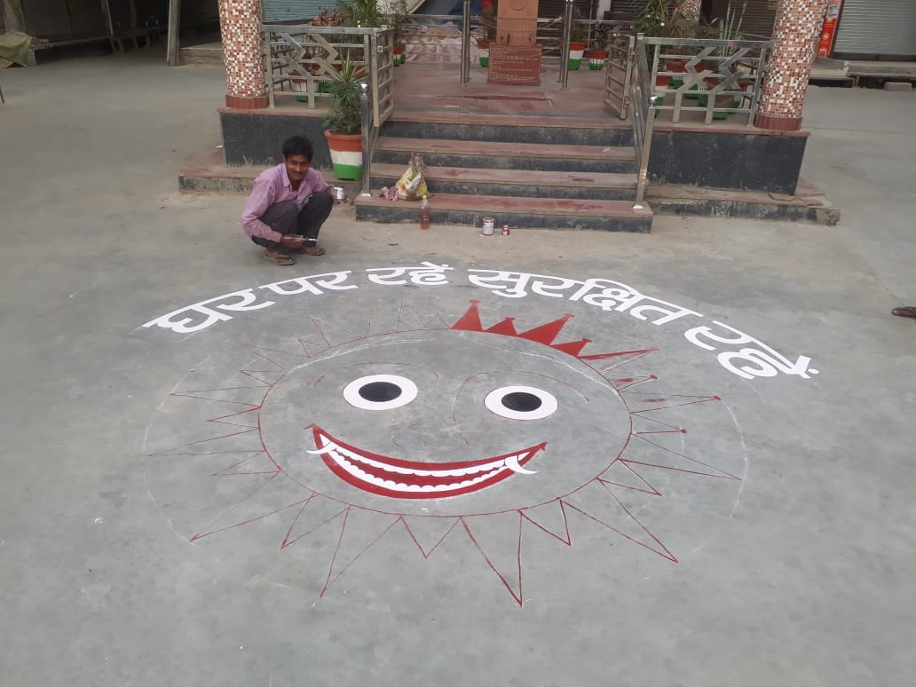 Aware by making a painting on the road